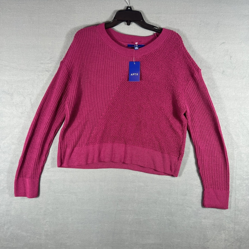 NWT APT. 9 Women's Size L Plum Pink Textured Knit Crew Neck Sweater‎ Long Sleeve